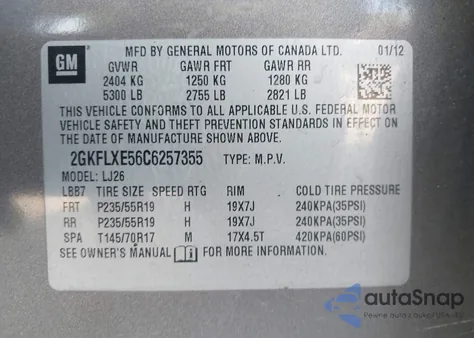 2012 GMC Terrain from USA, damaged, VIN 2GKFIXC56C6257355